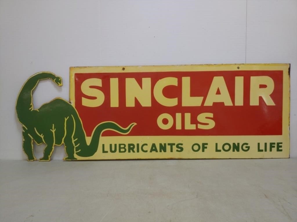 Metal and ceramic gas station signs are among the many antiques and collectibles now open for bidding on HiBid.com.