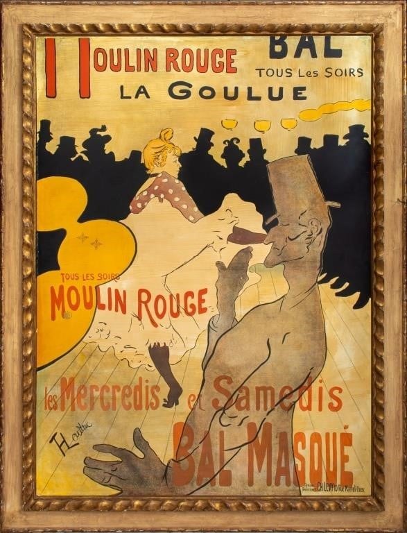 A “Moulin Rouge” lithograph poster from Henri de Toulouse-Lautrec open for auction on HiBid.com. 