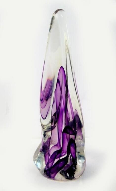 An abstract sculpture created from glass available for bidding on the HiBid.com online auction platform.