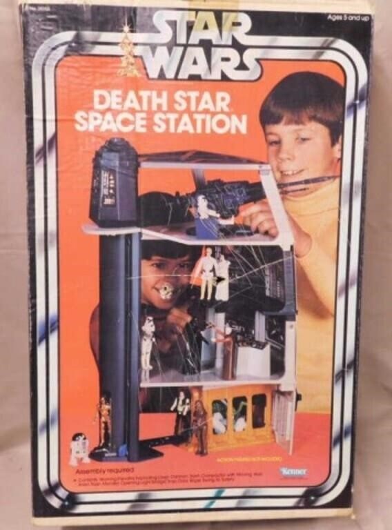 A 1977 Star Wars Death Star Space Station toy in its original box available for sale on HiBid.com. 
